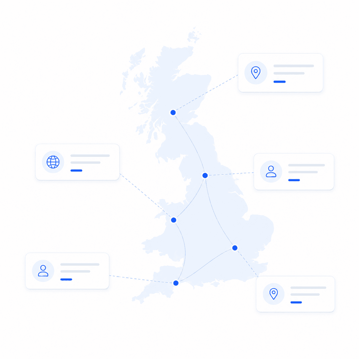 Map showing Think Promote sales agent coverage across the UK