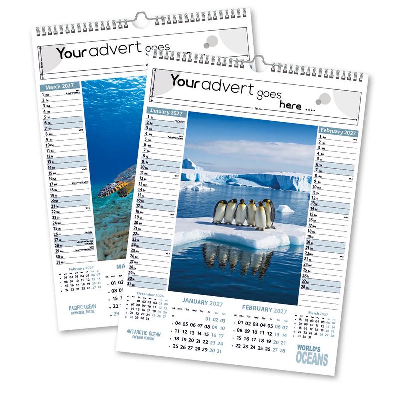 World's Oceans 6 Leaf Mini Memo Calendar, 2027 edition