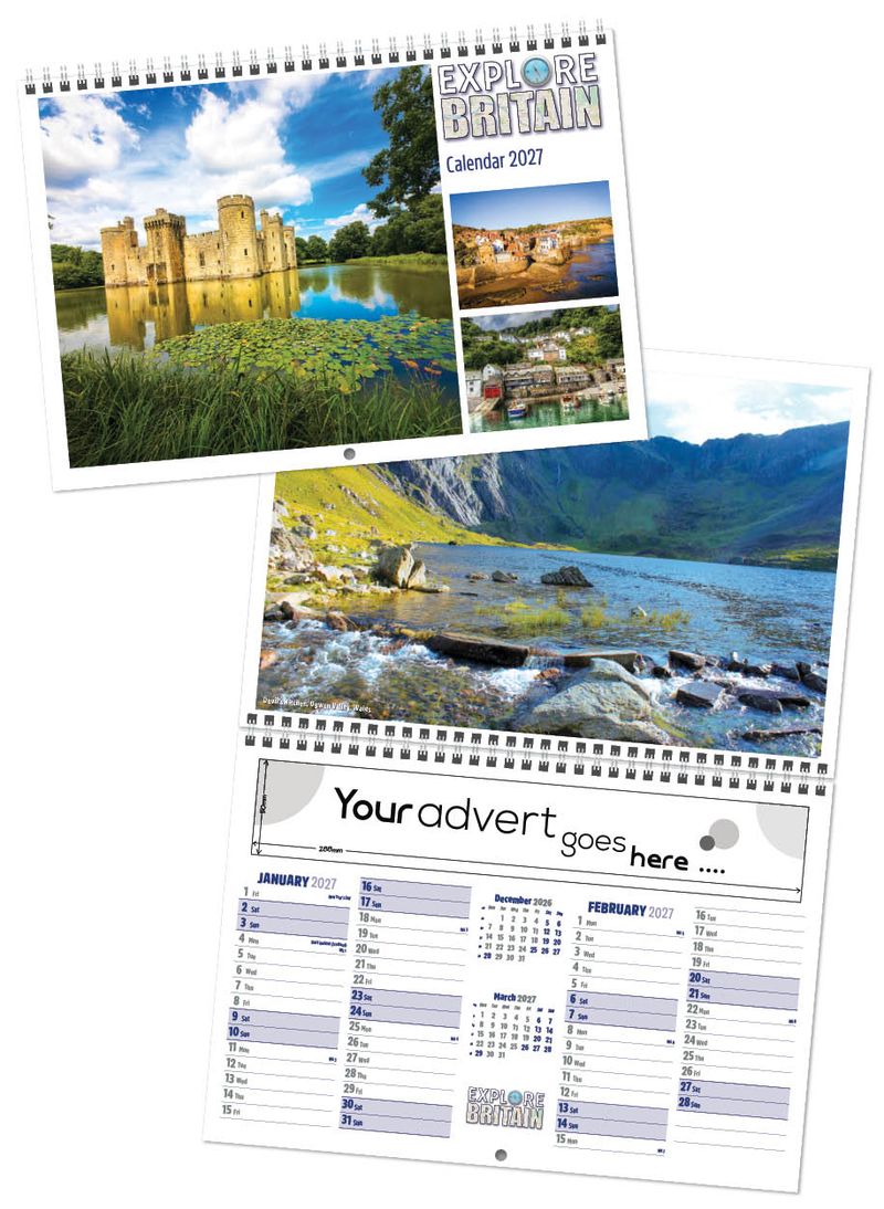 Explore Britain Central Wiro Wall Calendar, 2027 edition