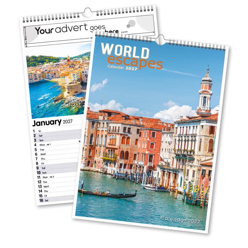 World Escapes 13 Leaf Mini Memo Calendar, 2027 edition