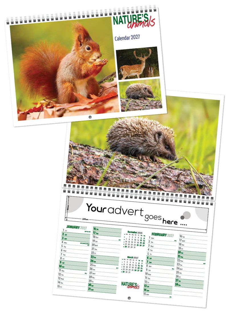 Nature's Animals Central Wiro Wall Calendar, 2027 edition