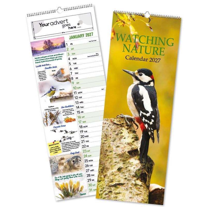 Watching Nature Slimline Wall Calendar, 2027 edition