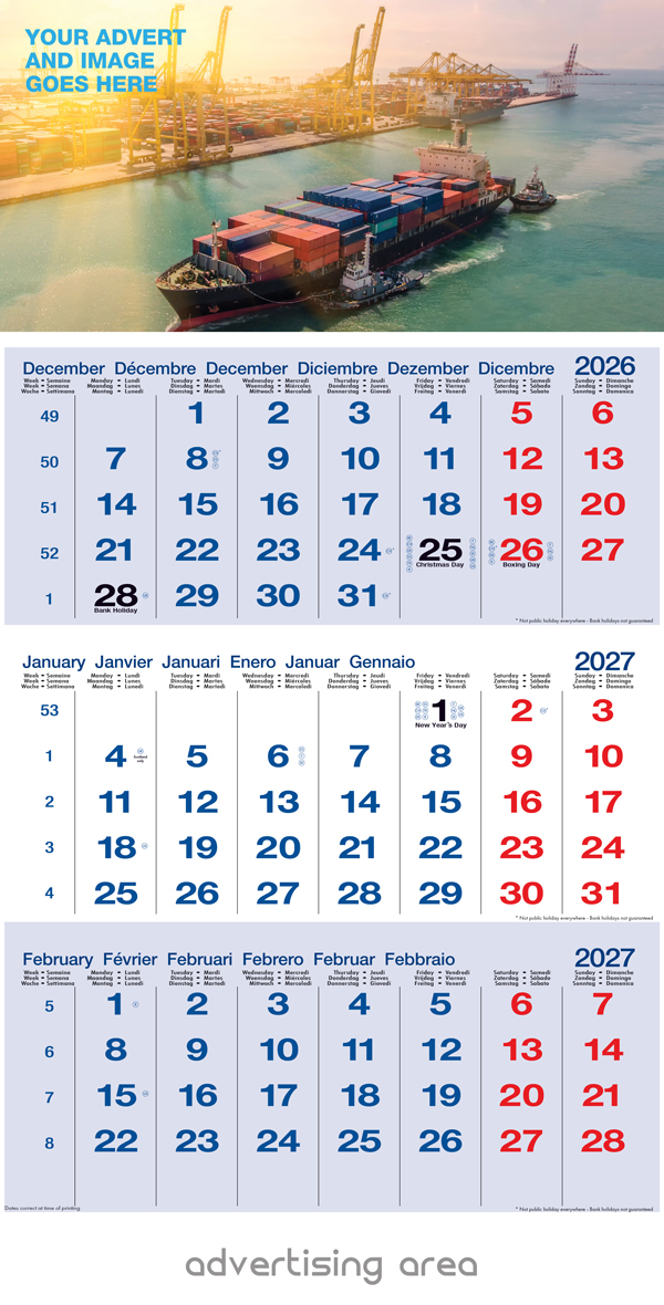 Triple Date Mono Pad Shipping Calendar