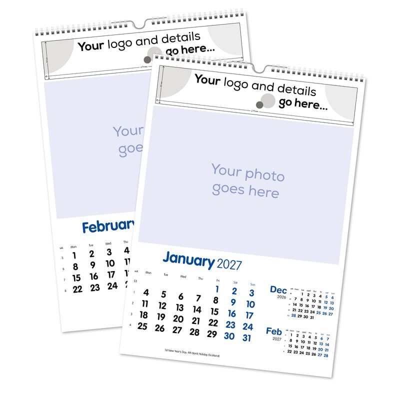 Open Month Wall Calendar shown as two finished calendar leaves