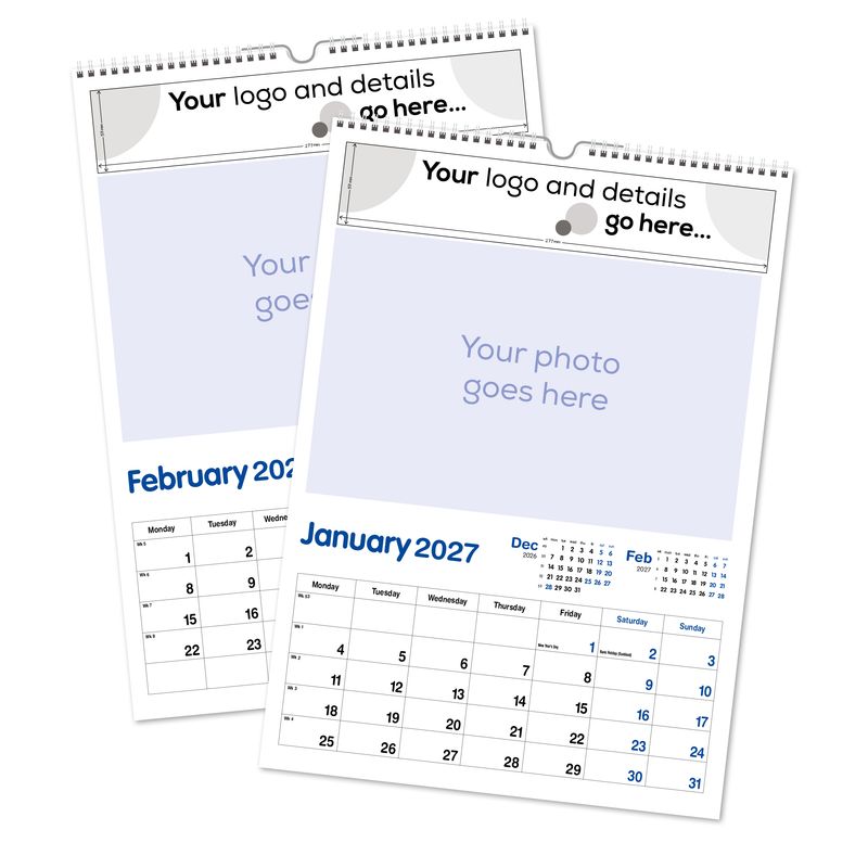 Boxed Planner Wall Calendar shown as two finished calendar leaves