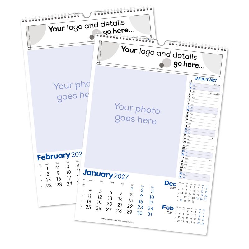 Dual View Wall Calendar shown as two finished calendar leaves