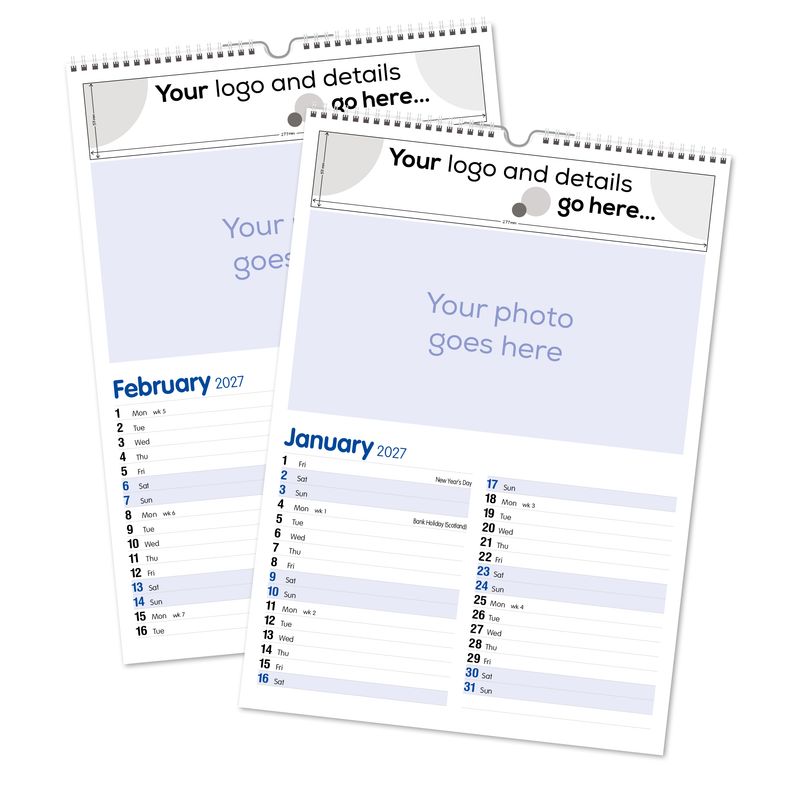 Memo Wall Calendar shown as two finished calendar leaves