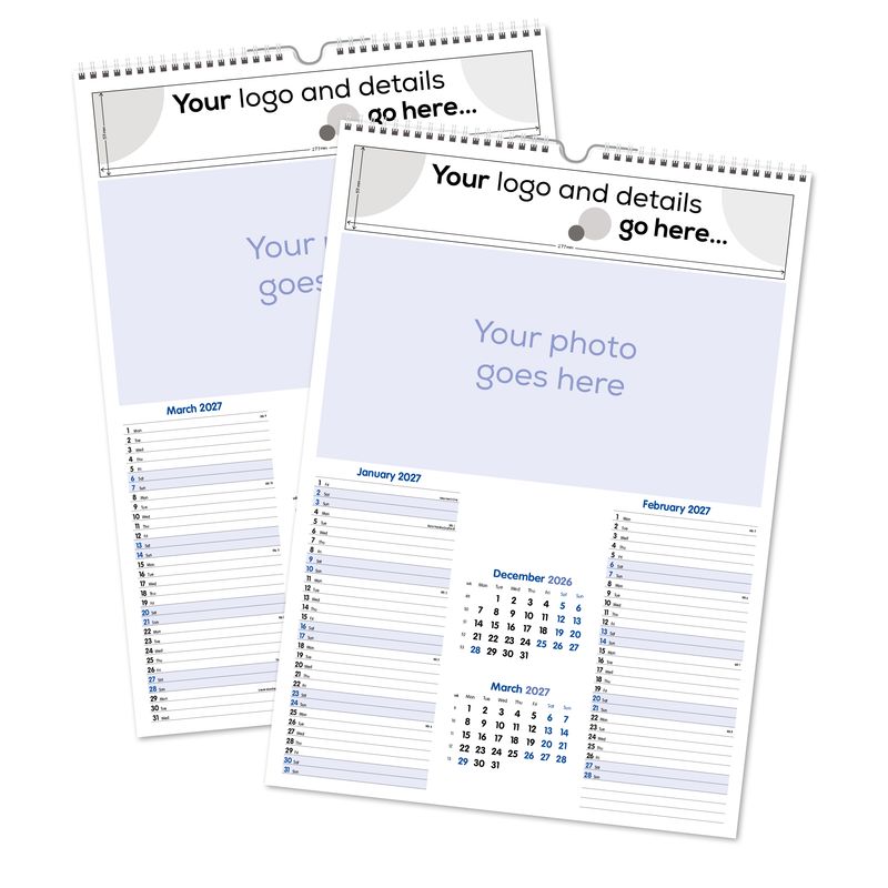 6 Leaf Wall Calendar shown as two finished calendar leaves