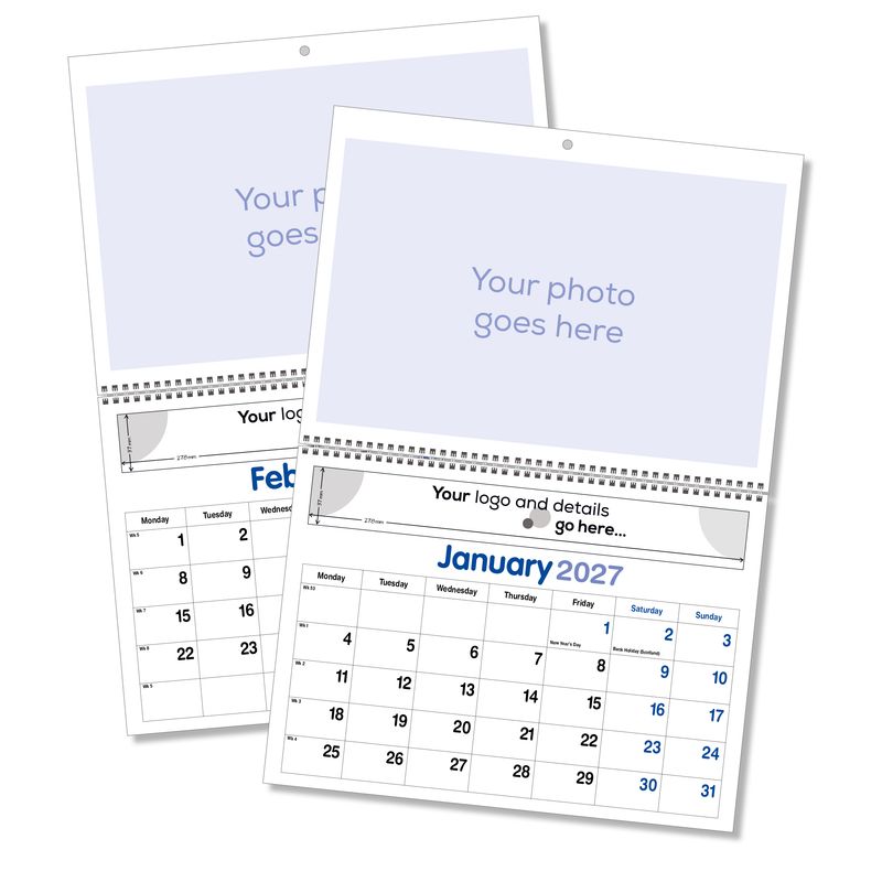 Central Wiro Wall Calendar shown as two finished calendar leaves