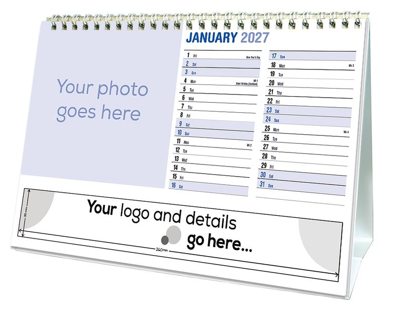 Full Drop Memo Desk Calendar shown on its desk stand