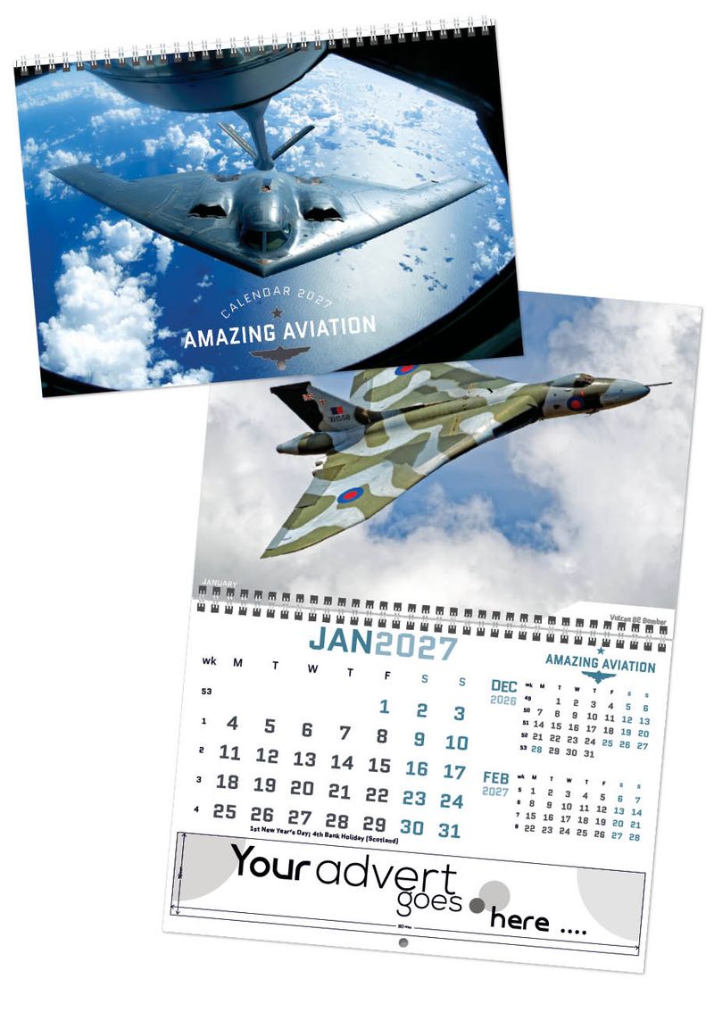 Amazing Aviation Deluxe Central Wiro Wall Calendar, 2027 edition