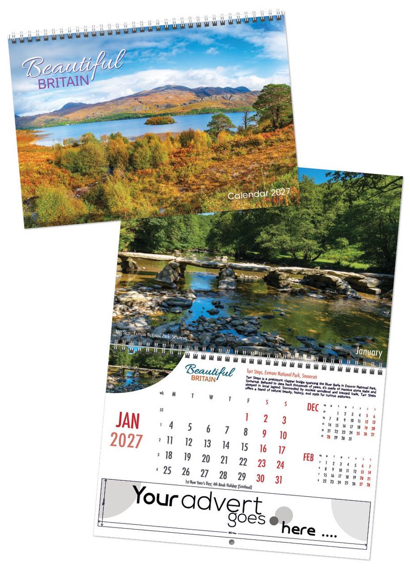 Beautiful Britain Deluxe Central Wiro Wall Calendar, 2027 edition