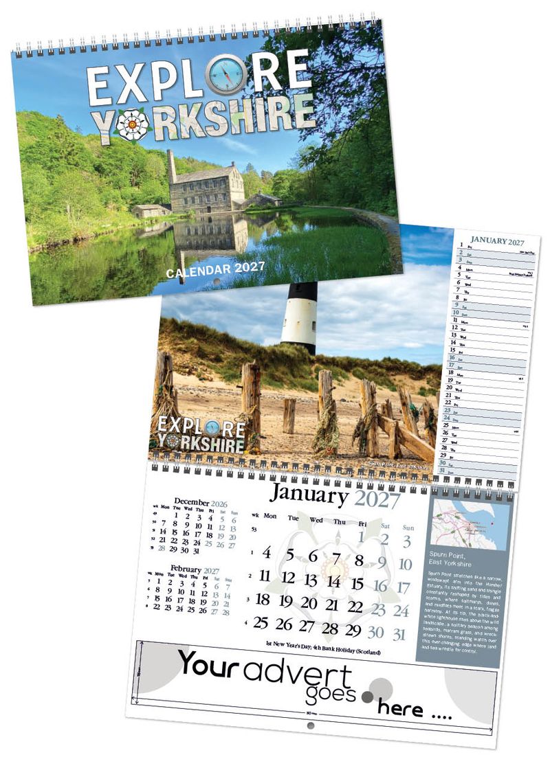 Explore Yorkshire Deluxe Central Wiro Wall Calendar, 2027 edition