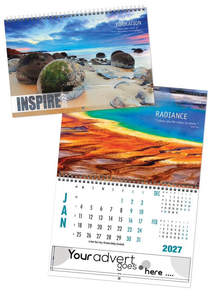 Inspire Deluxe Central Wiro Wall Calendar, 2027 edition