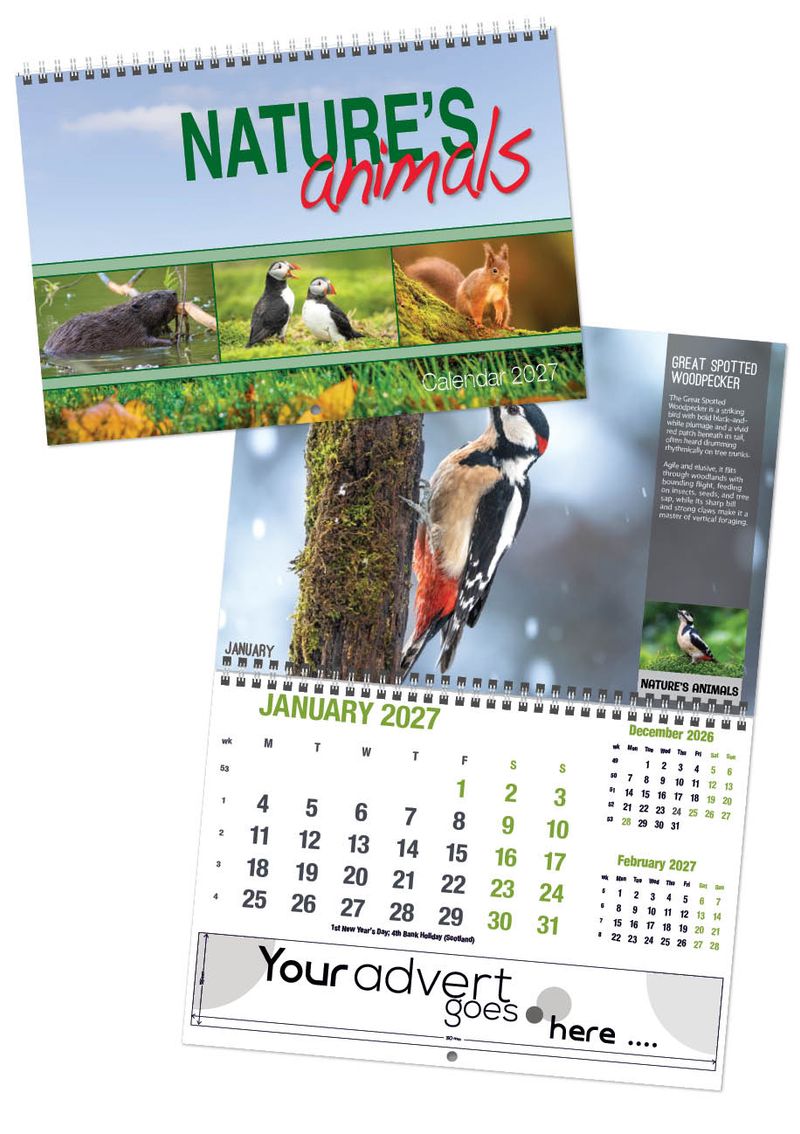 Nature's Animals Deluxe Central Wiro Wall Calendar, 2027 edition
