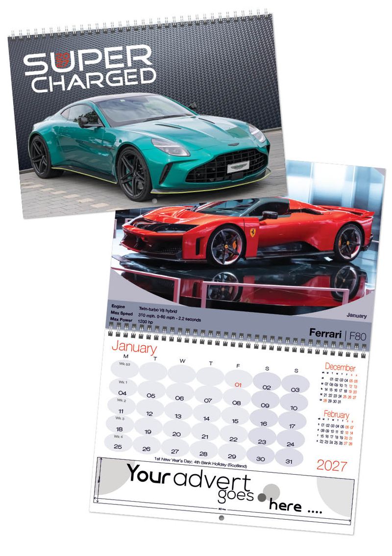 Supercharged Deluxe Central Wiro Wall Calendar, 2027 edition