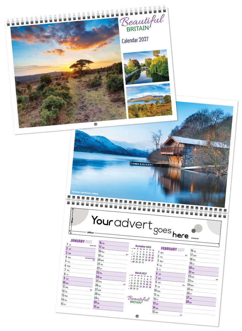 Beautiful Britain Central Wiro Wall Calendar, 2027 edition